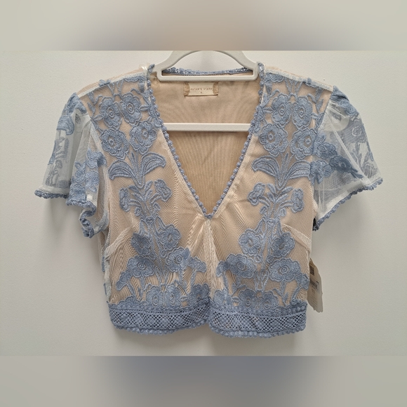 Altar'd State Tops - Elegant Blue Lace Floral Top